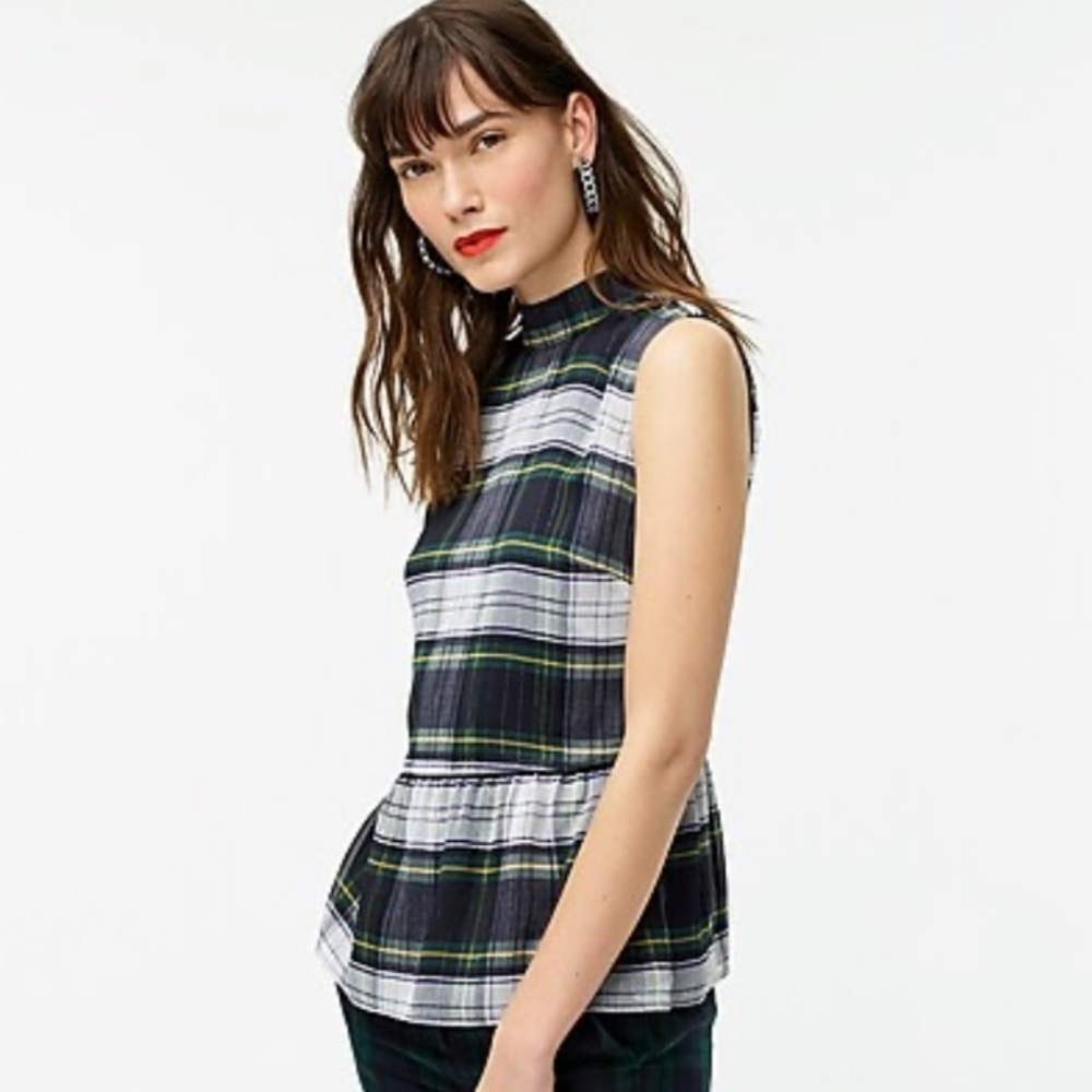 J. Crew Peplum Top in Gilded Tartan